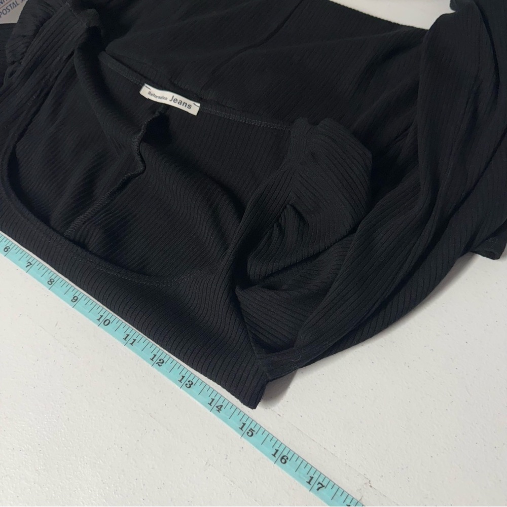 Reformation Jeans Linah Mini Fit and Flare Dress Black Puff Shoulders Small - Picture 5 of 13